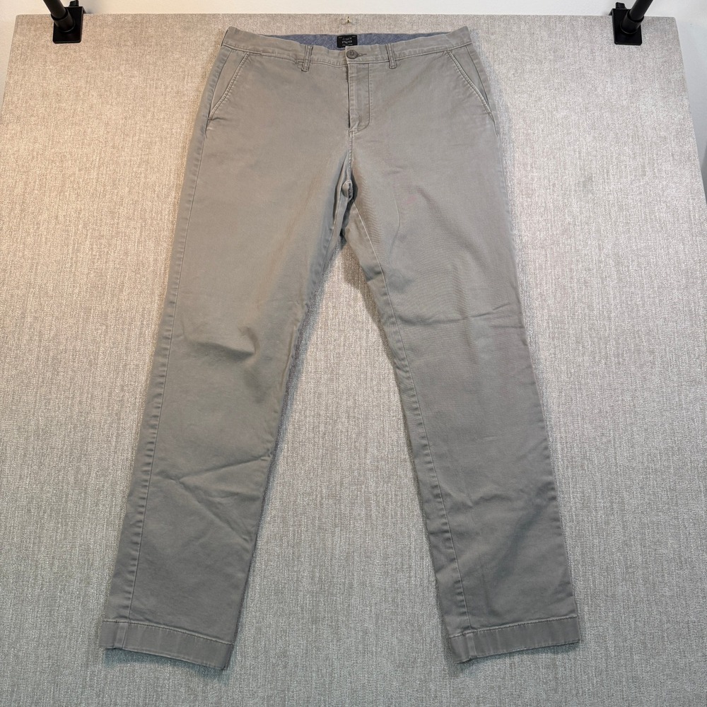 J.Crew Stretch Chino Pants Mens 34x32 Gray Flat Front Cotton Blend Trousers